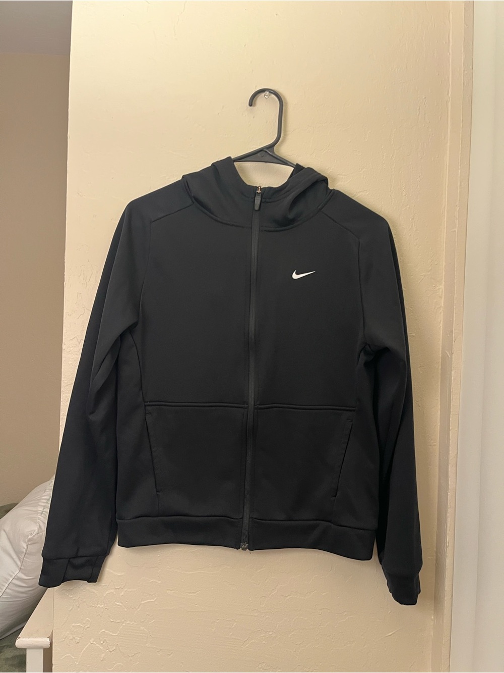 Nike Black Full-Zip Hooded Performance Jacket with White Swoosh